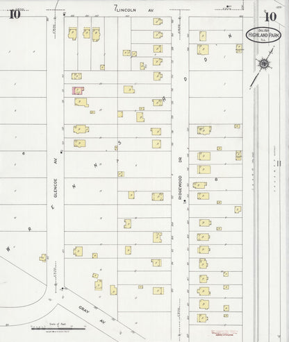 Sanborn Fire Insurance Map from Highland Park, Lake County, Illinois (1924), Sheet #0010 - Historic Sanborn Fire Insurance Map Print, vintage old map wall art, antique decor, genealogy gift, Illinois Illinois map