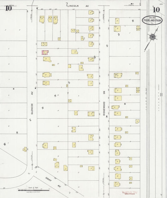 Sanborn Fire Insurance Map from Highland Park, Lake County, Illinois (1924), Sheet #0010 - Historic Sanborn Fire Insurance Map Print, vintage old map wall art, antique decor, genealogy gift, Illinois Illinois map