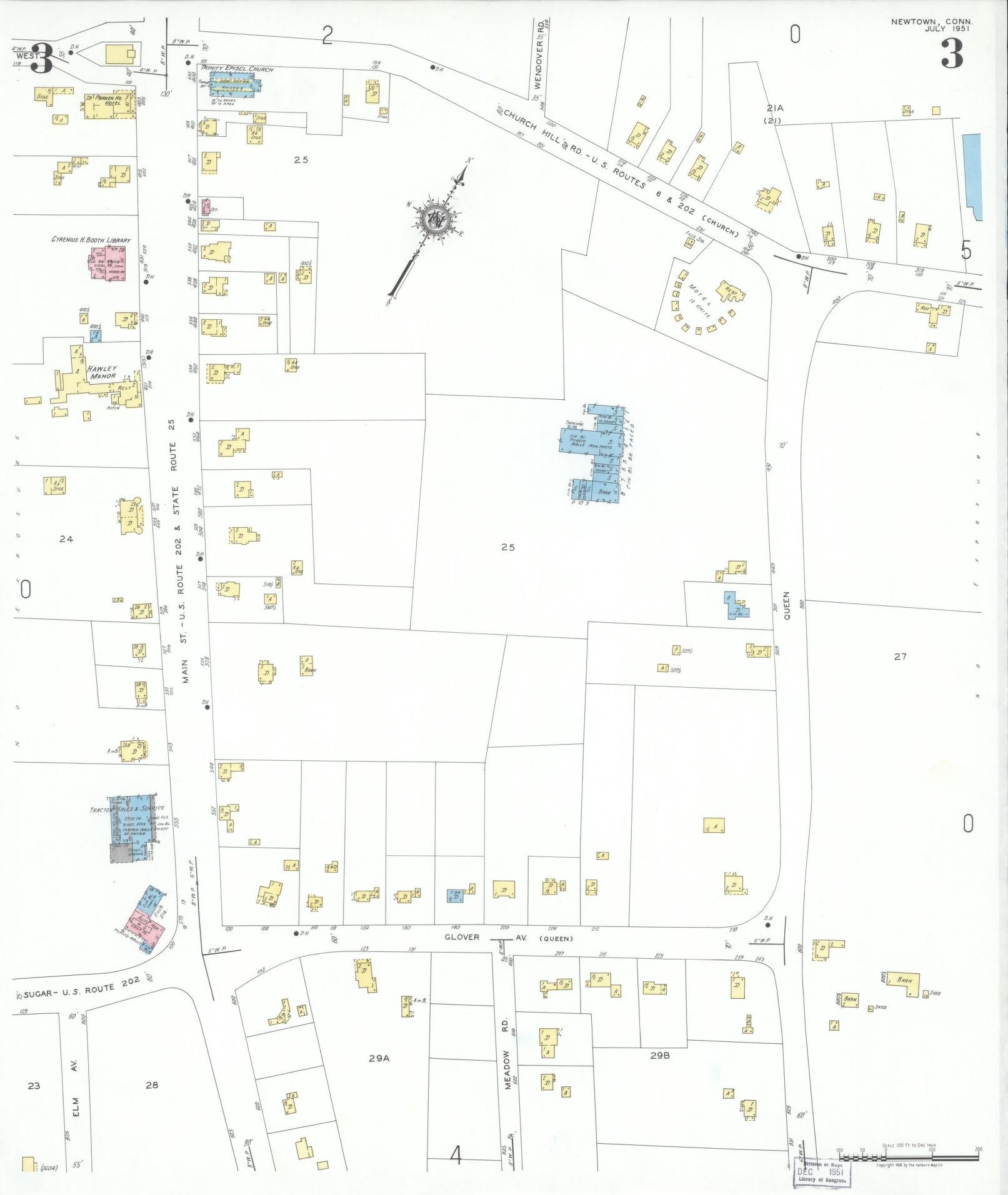 Sanborn Fire Insurance Map from Newtown, Fairfield County, Connecticut (1951), Sheet #0003 - Complete Map Set gallery image, historic Sanborn map, vintage wall art, Connecticut Connecticut