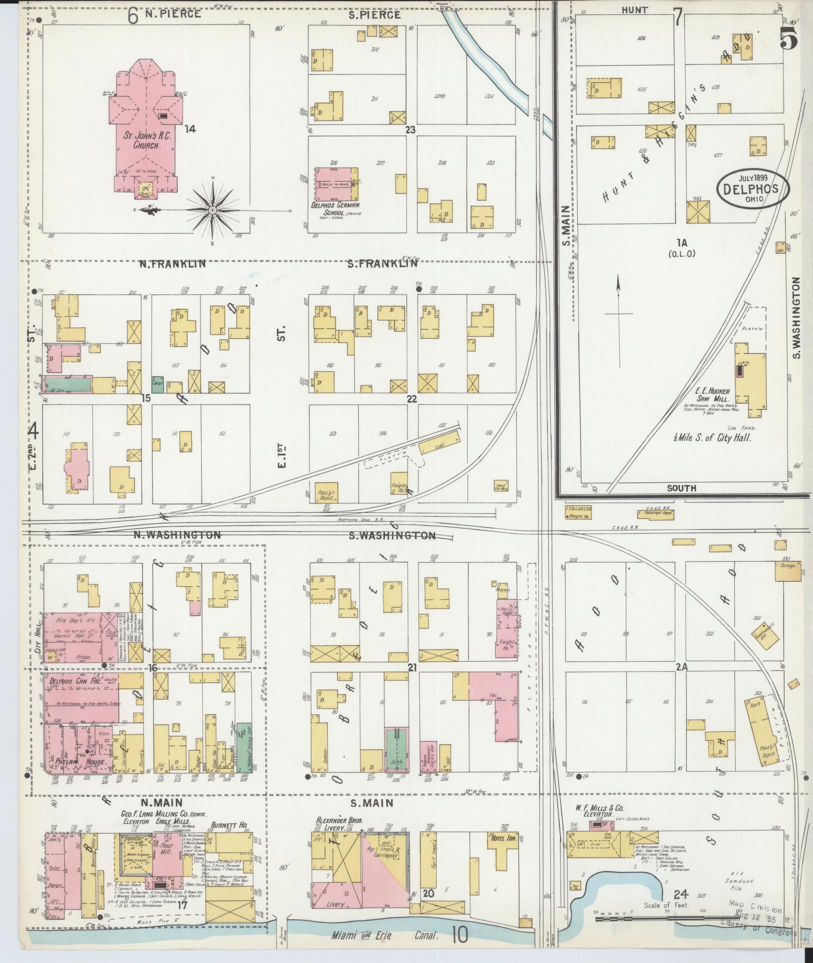 Sanborn Fire Insurance Map from Delphos, Van Wert And Allen Counties, Ohio (1899), Sheet #0005 - Historic Sanborn Fire Insurance Map Print, vintage old map wall art, antique decor, genealogy gift, Ohio Ohio map