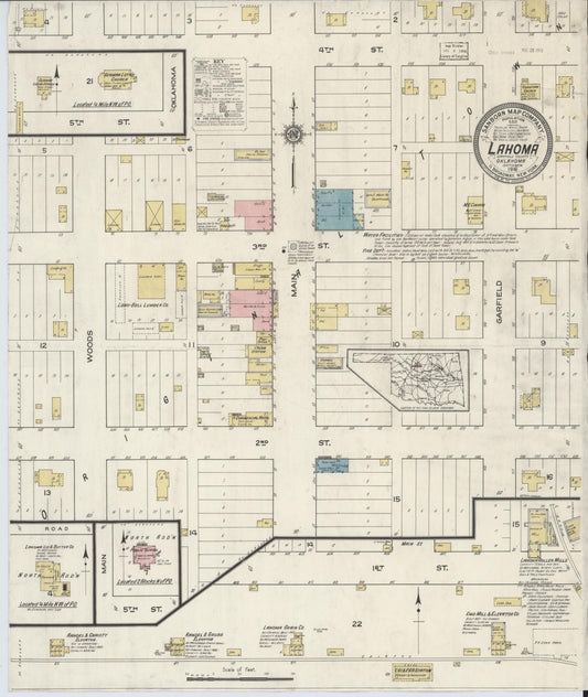 Sanborn Fire Insurance Map from Lahoma, Garfield County, Oklahoma (1916), Sheet #0001 - Historic Sanborn Fire Insurance Map Print, vintage old map wall art, antique decor, genealogy gift, Oklahoma Oklahoma map