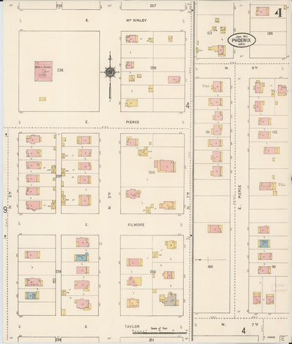 Sanborn Fire Insurance Map from Phoenix, Maricopa County, Arizona (1911), Sheet #0004 - Complete Map Set gallery image, historic Sanborn map, vintage wall art, Arizona Arizona