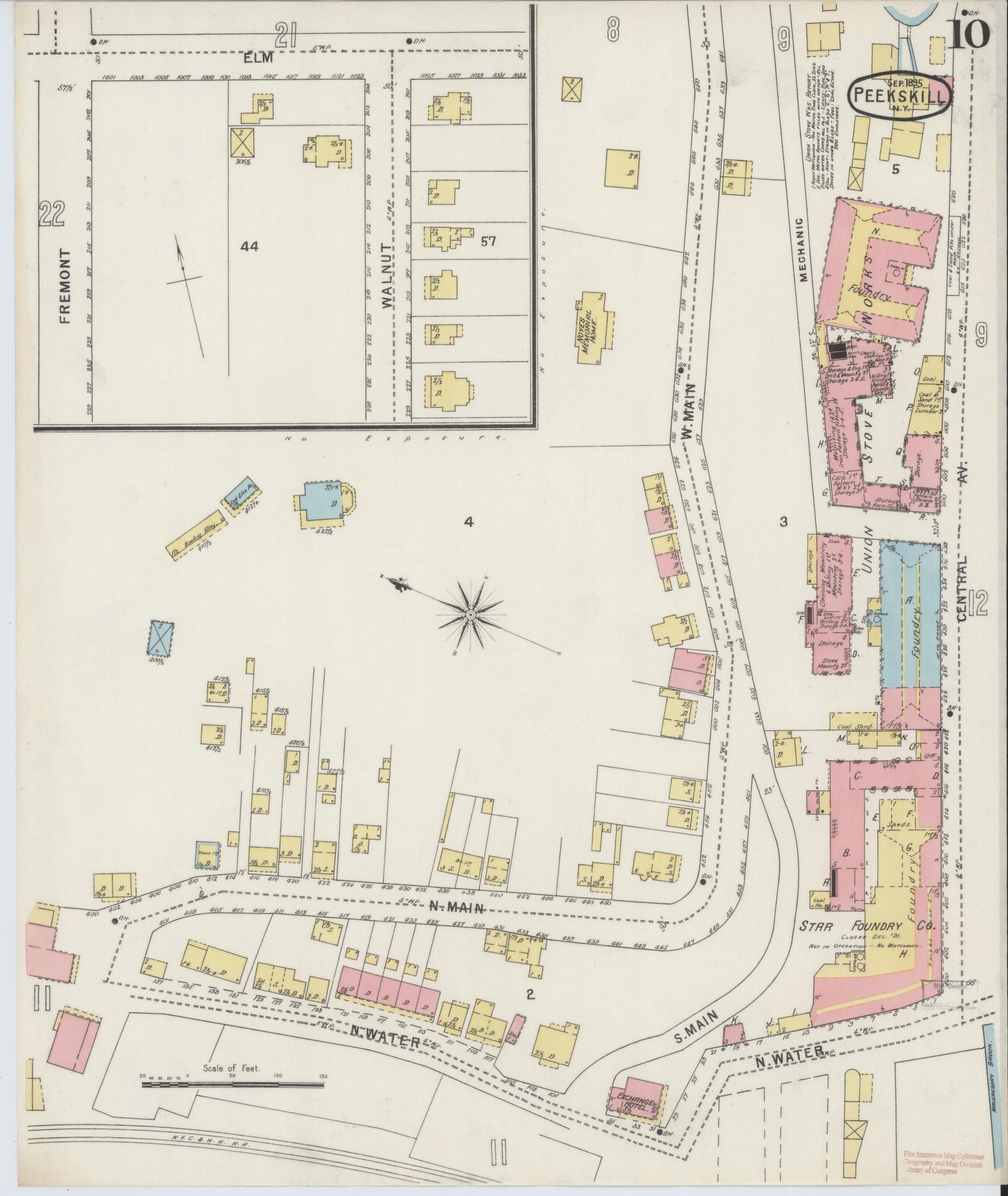 Sanborn Fire Insurance Map from Peekskill, Westchester County, New York (1895), Sheet #0010 - Complete Map Set gallery image, historic Sanborn map, vintage wall art, New York New York