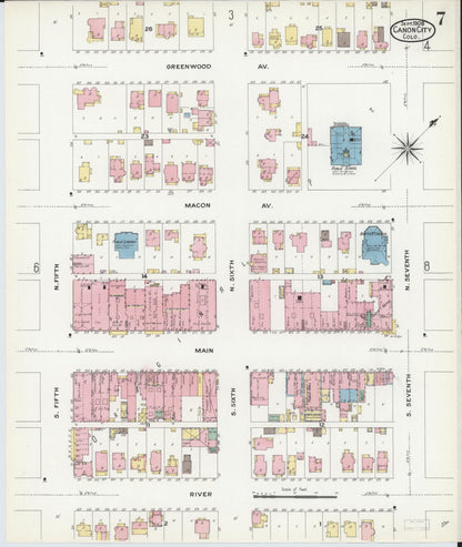 Sanborn Fire Insurance Map from Canon City, Fremont County, Colorado (1908), Sheet #0007 - Complete Map Set gallery image, historic Sanborn map, vintage wall art, Colorado Colorado