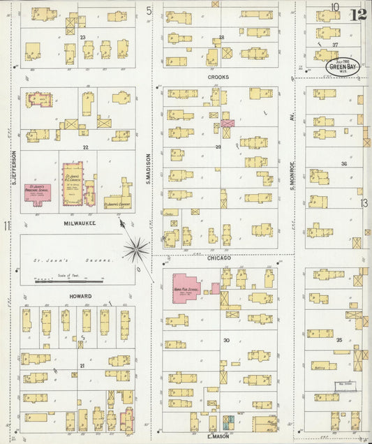 Sanborn Fire Insurance Map from Green Bay, Brown County, Wisconsin (1900), Sheet #0012 - Historic Sanborn Fire Insurance Map Print, vintage old map wall art, antique decor, genealogy gift, Wisconsin Wisconsin map