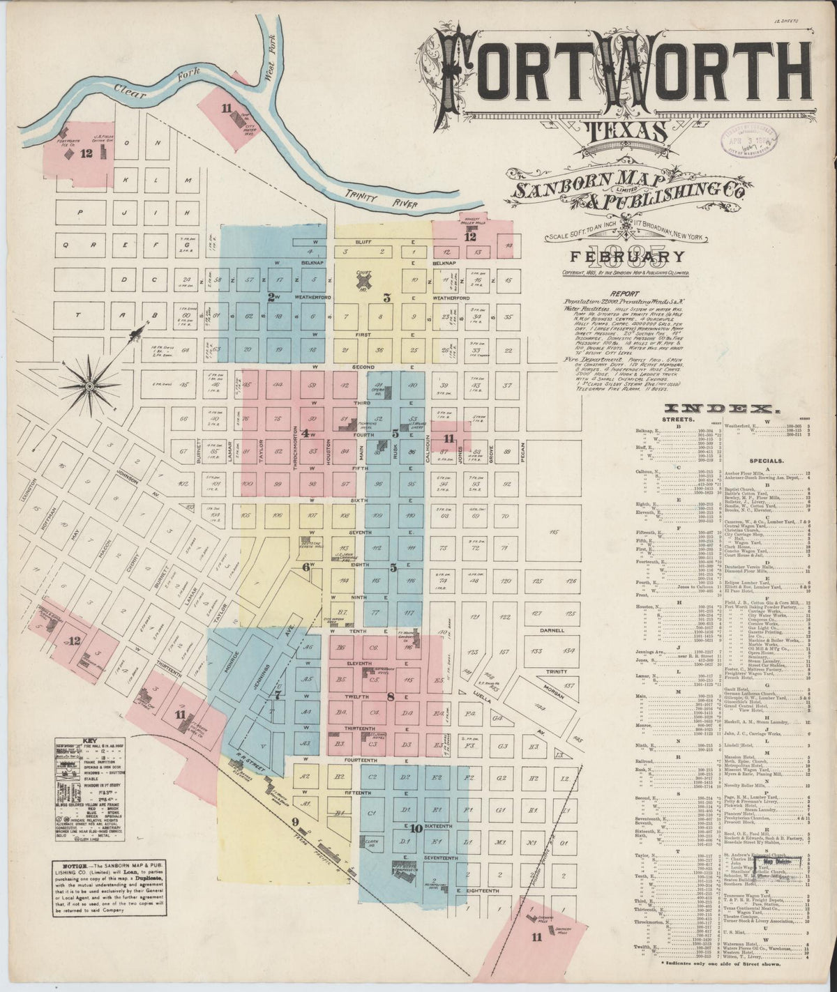 Sanborn Fire Insurance Map from Fort Worth, Tarrant County, Texas (1885), Sheet #0001 - Complete Map Set gallery image, historic Sanborn map, vintage wall art, Texas Texas