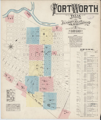 Sanborn Fire Insurance Map from Fort Worth, Tarrant County, Texas (1885), Sheet #0001 - Complete Map Set gallery image, historic Sanborn map, vintage wall art, Texas Texas