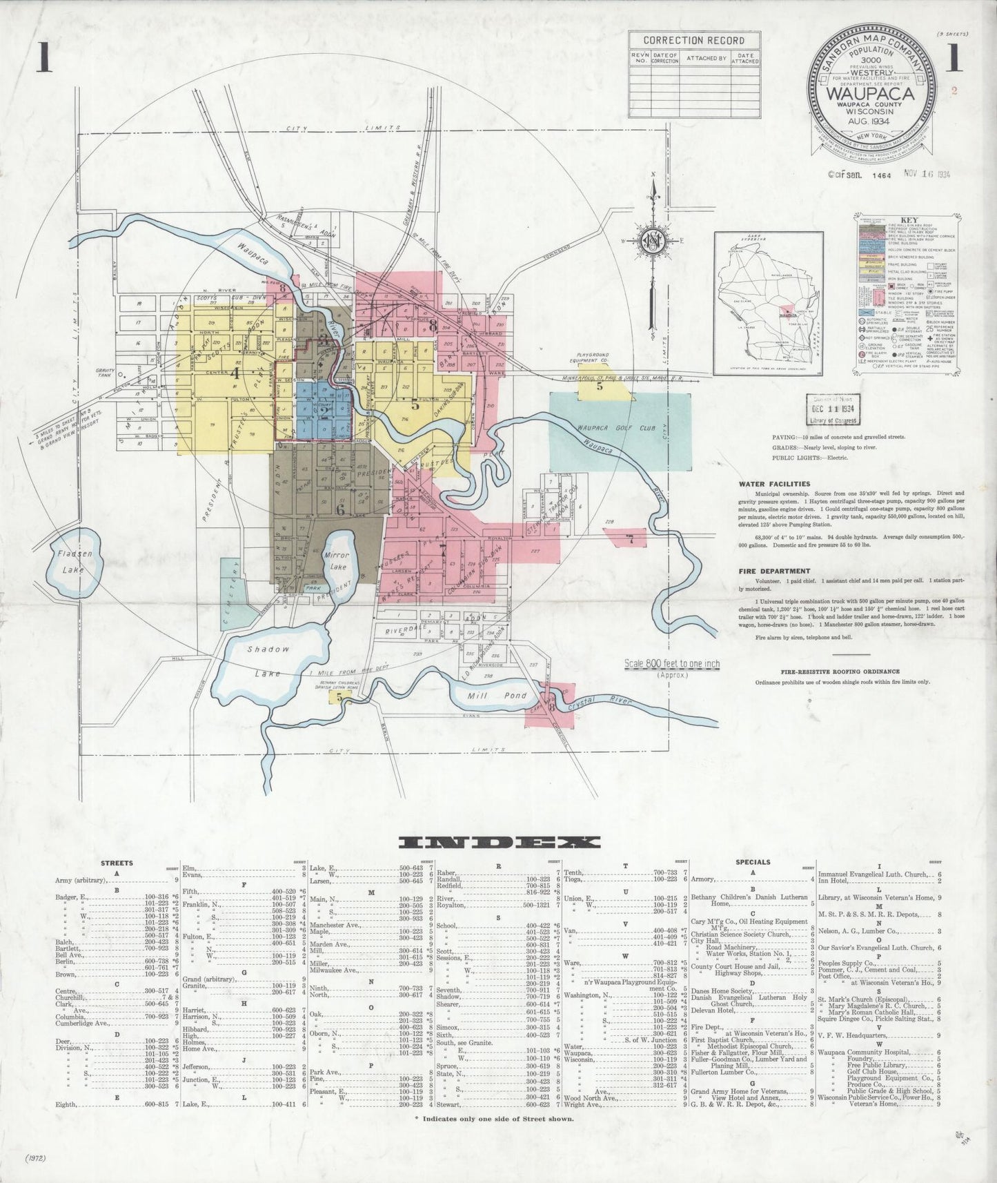 Sanborn Fire Insurance Map from Waupaca, Waupaca County, Wisconsin (1934), Sheet #0001 - Complete Map Set gallery image, historic Sanborn map, vintage wall art, Wisconsin Wisconsin