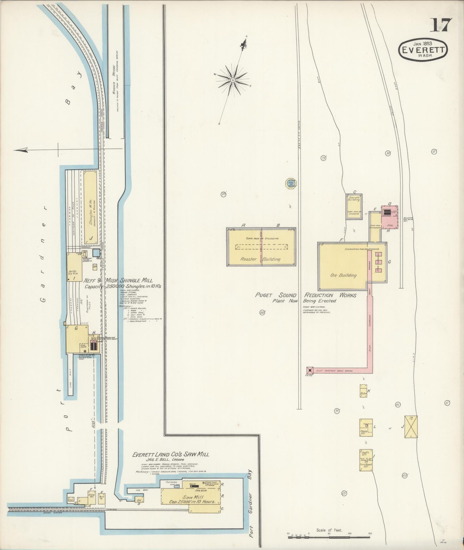 Sanborn Fire Insurance Map from Everett, Snohomish County, Washington (1893), Sheet #0016 - Complete Map Set gallery image, historic Sanborn map, vintage wall art, Washington Washington