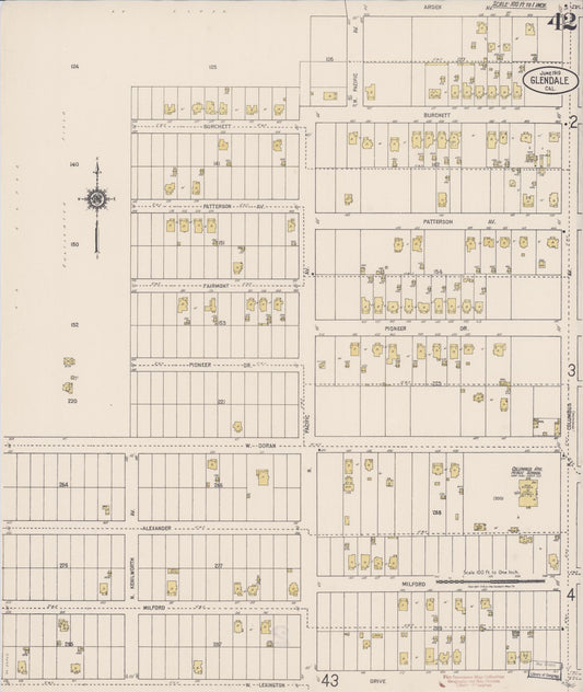 Sanborn Fire Insurance Map from Glendale, Los Angeles County, California (1919), Sheet #0042 - Historic Sanborn Fire Insurance Map Print, vintage old map wall art, antique decor, genealogy gift, California California map