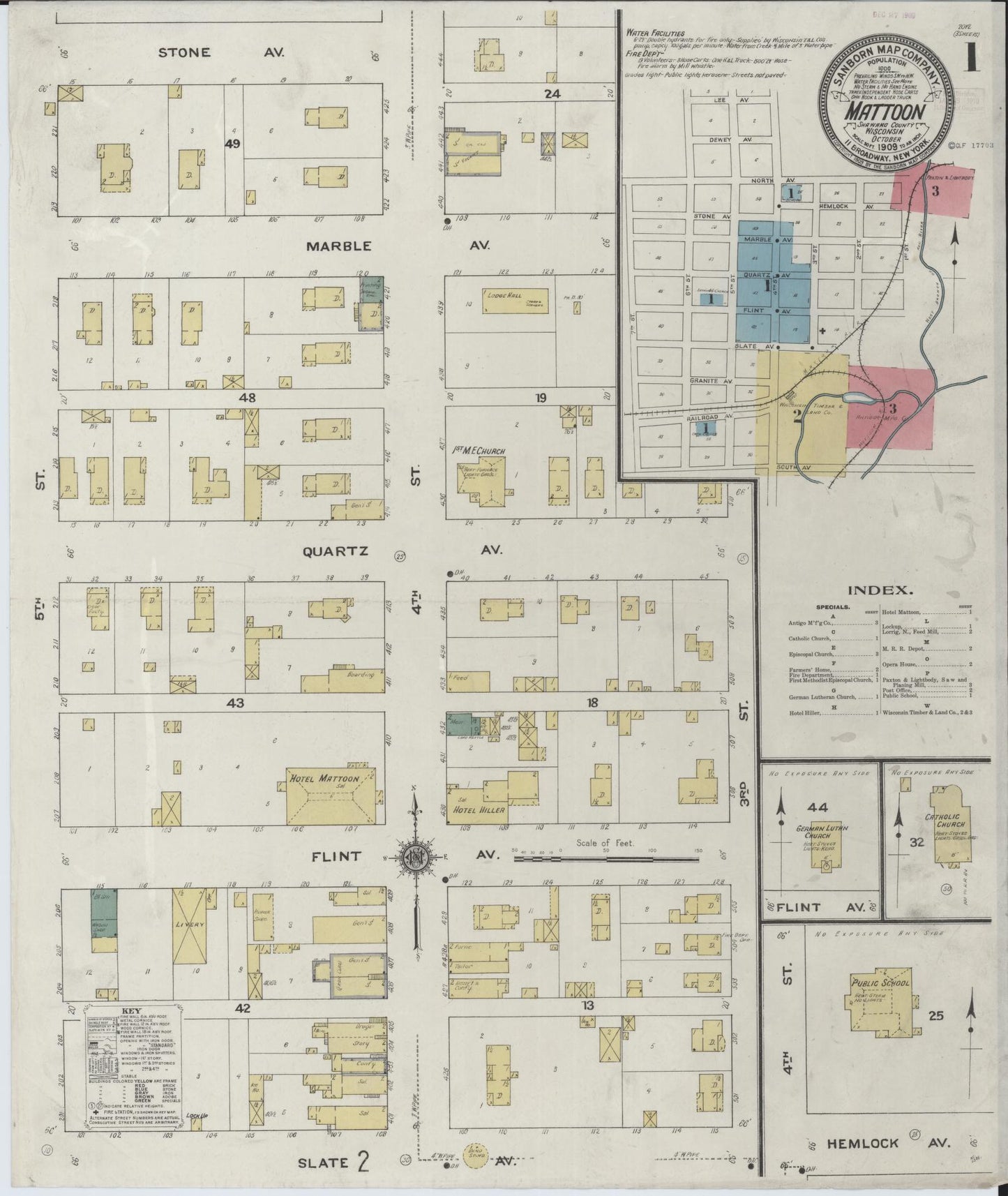 Sanborn Fire Insurance Map from Mattoon, Shawano County, Wisconsin (1909), Sheet #0001 - Complete Map Set gallery image, historic Sanborn map, vintage wall art, Wisconsin Wisconsin