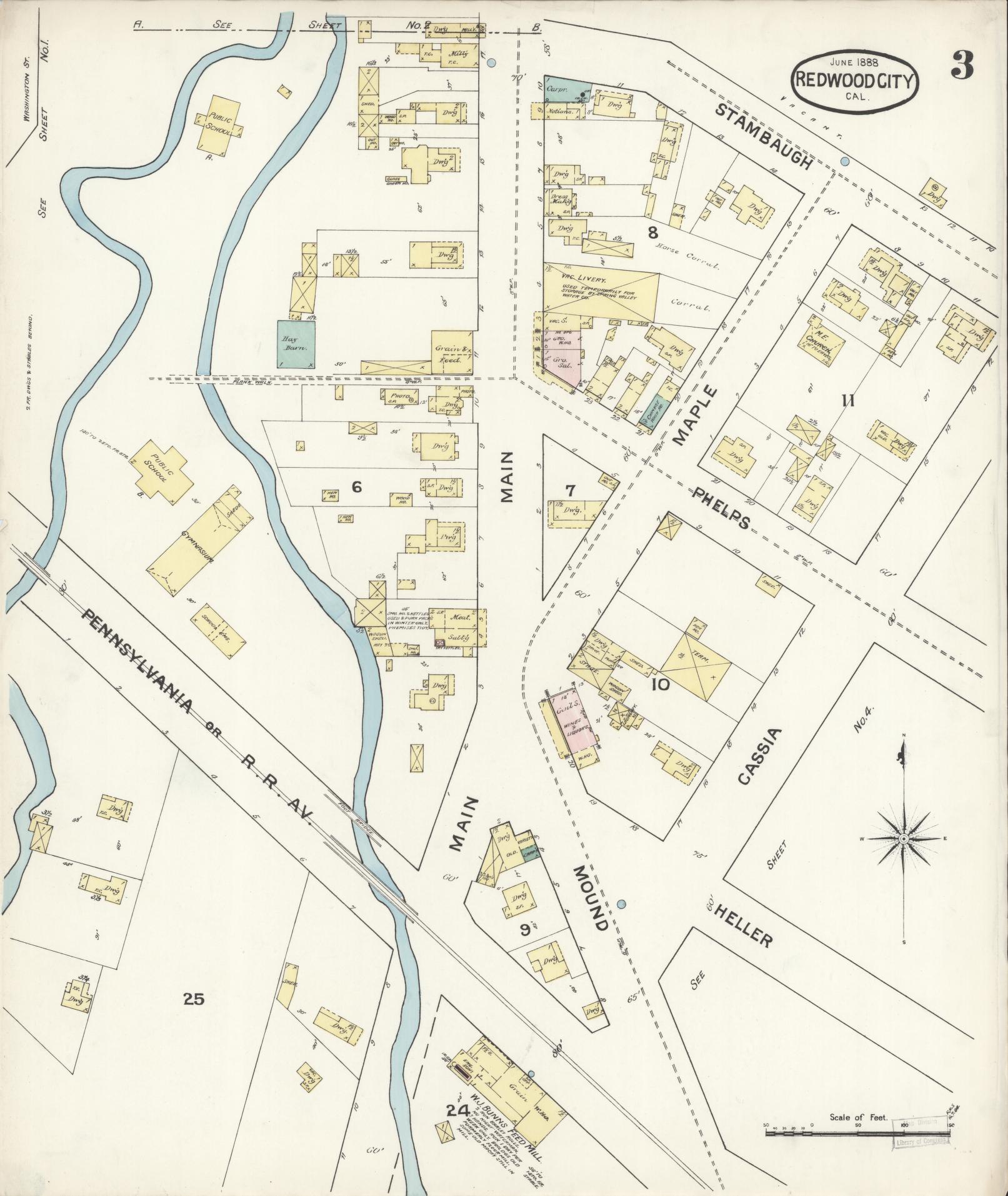 Sanborn Fire Insurance Map from Redwood City, San Mateo County, California (1888), Sheet #0003 - Complete Map Set gallery image, historic Sanborn map, vintage wall art, California California