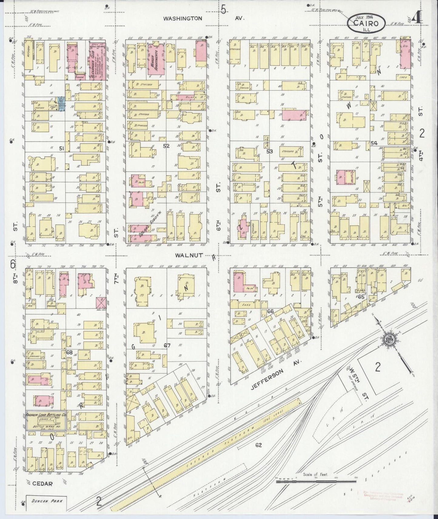 Sanborn Fire Insurance Map from Cairo, Alexander County, Illinois (1914), Sheet #0004 - Complete Map Set gallery image, historic Sanborn map, vintage wall art, Illinois Illinois