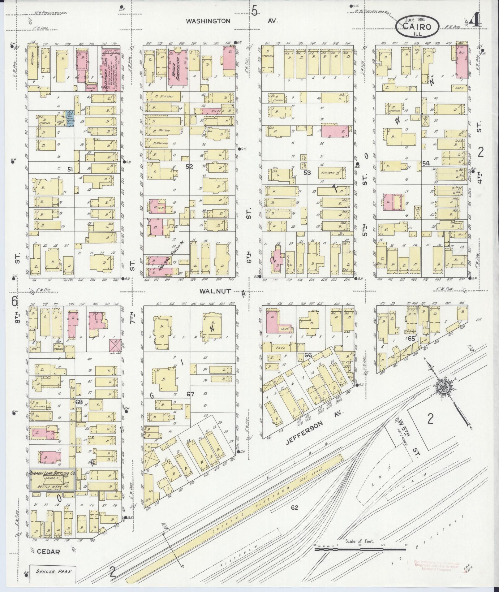 Sanborn Fire Insurance Map from Cairo, Alexander County, Illinois (1914), Sheet #0004 - Complete Map Set gallery image, historic Sanborn map, vintage wall art, Illinois Illinois