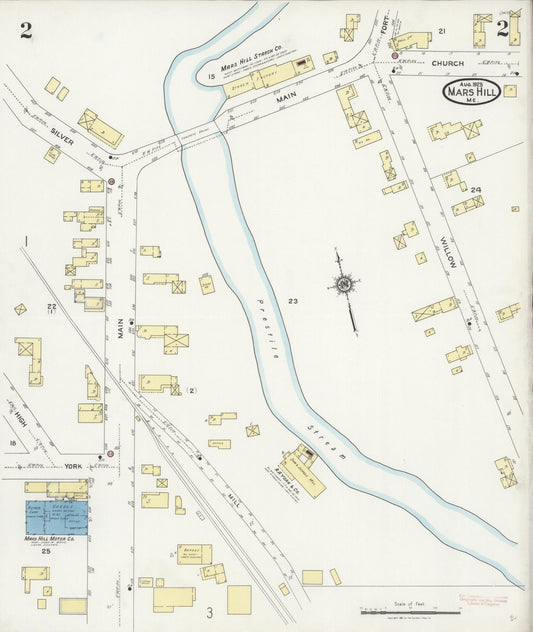 Sanborn Fire Insurance Map from Mars Hill, Aroostook County, Maine (1925), Sheet #0002 - Historic Sanborn Fire Insurance Map Print, vintage old map wall art, antique decor, genealogy gift, Maine Maine map