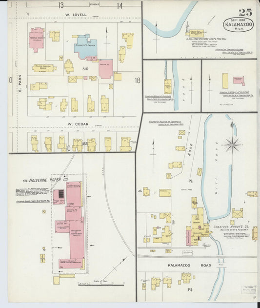 Sanborn Fire Insurance Map from Kalamazoo, Kalamazoo County, Michigan (1896), Sheet #0025 - Historic Sanborn Fire Insurance Map Print, vintage old map wall art, antique decor, genealogy gift, Michigan Michigan map