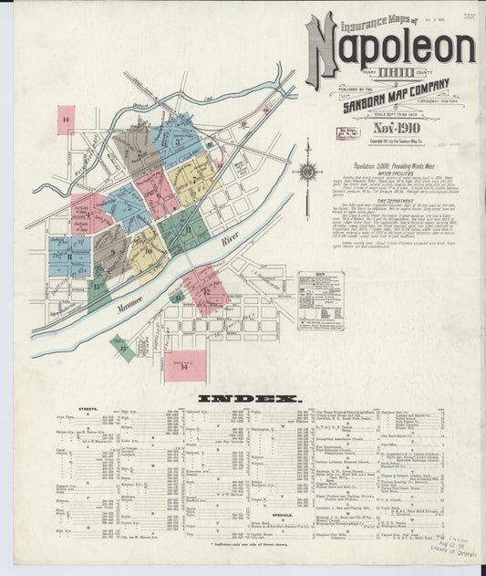 Sanborn Fire Insurance Map from Napoleon, Henry County, Ohio (1910), Sheet #0001 - Historic Sanborn Fire Insurance Map Print, vintage old map wall art, antique decor, genealogy gift, Ohio Ohio map