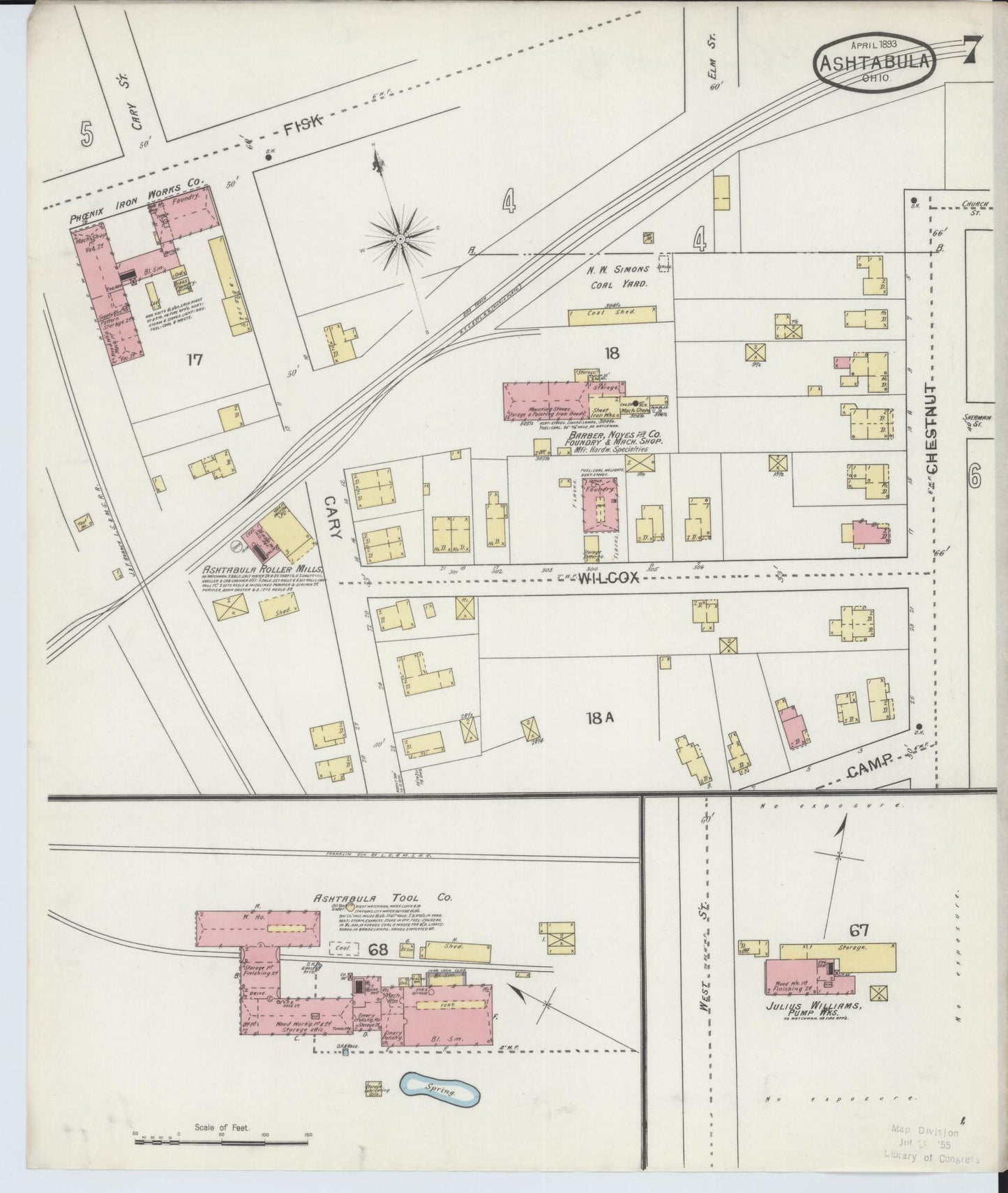 Sanborn Fire Insurance Map from Ashtabula, Ashtabula County, Ohio (1893), Sheet #0007 - Historic Sanborn Fire Insurance Map Print, vintage old map wall art, antique decor, genealogy gift, Ohio Ohio map