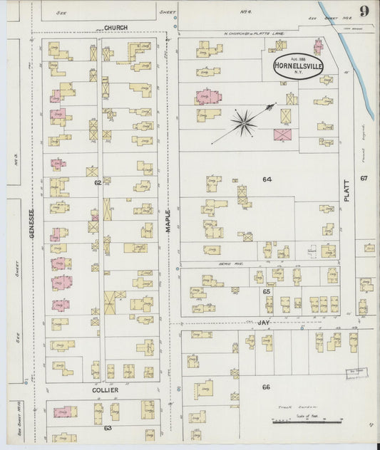 Sanborn Fire Insurance Map from Hornell, Steuben County, New York (1888), Sheet #0009 - Historic Sanborn Fire Insurance Map Print, vintage old map wall art, antique decor, genealogy gift, New York New York map
