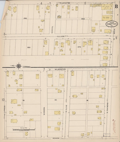 Sanborn Fire Insurance Map from Compton, Los Angeles County, California (1922), Sheet #0008 - Complete Map Set gallery image, historic Sanborn map, vintage wall art, California California