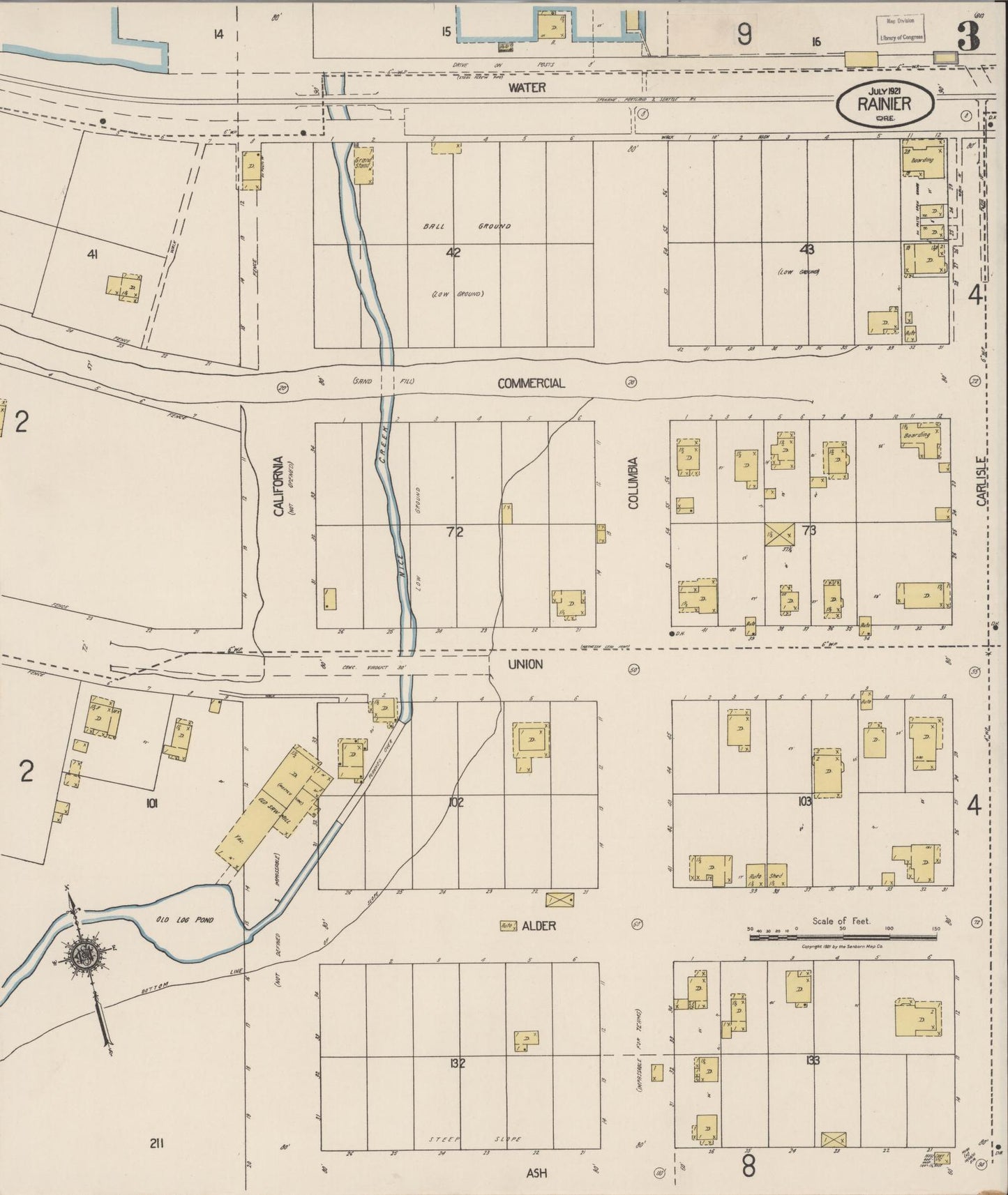 Sanborn Fire Insurance Map from Rainier, Columbia County, Oregon (1921), Sheet #0003 - Complete Map Set gallery image, historic Sanborn map, vintage wall art, Oregon Oregon