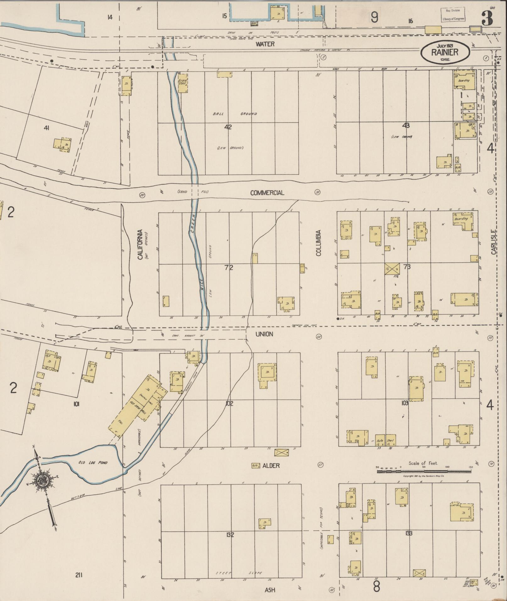 Sanborn Fire Insurance Map from Rainier, Columbia County, Oregon (1921), Sheet #0003 - Complete Map Set gallery image, historic Sanborn map, vintage wall art, Oregon Oregon