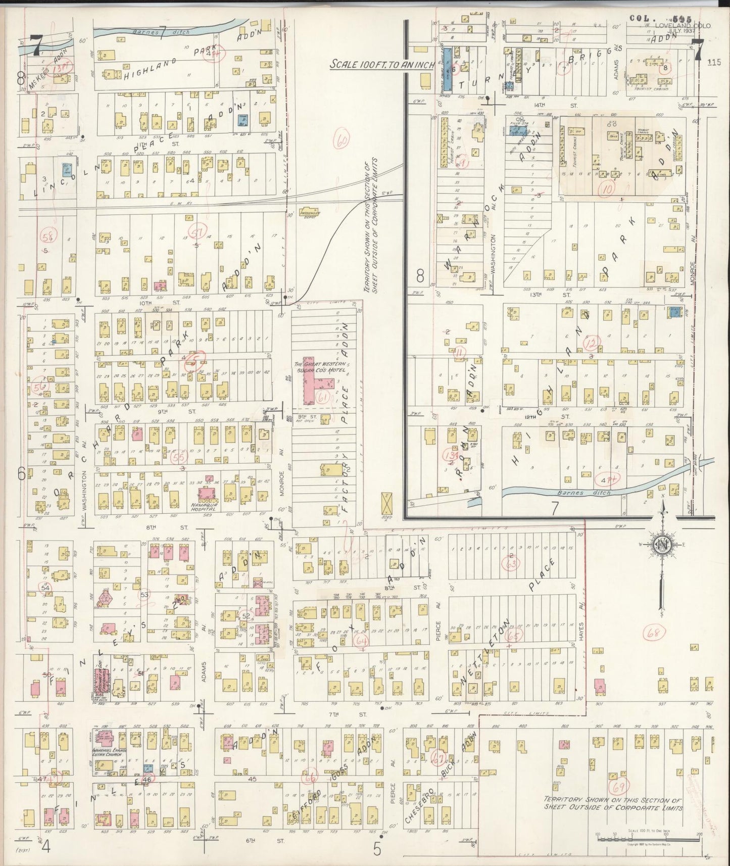 Sanborn Fire Insurance Map from Loveland, Larimer County, Colorado (1946), Sheet #0007 - Complete Map Set gallery image, historic Sanborn map, vintage wall art, Colorado Colorado