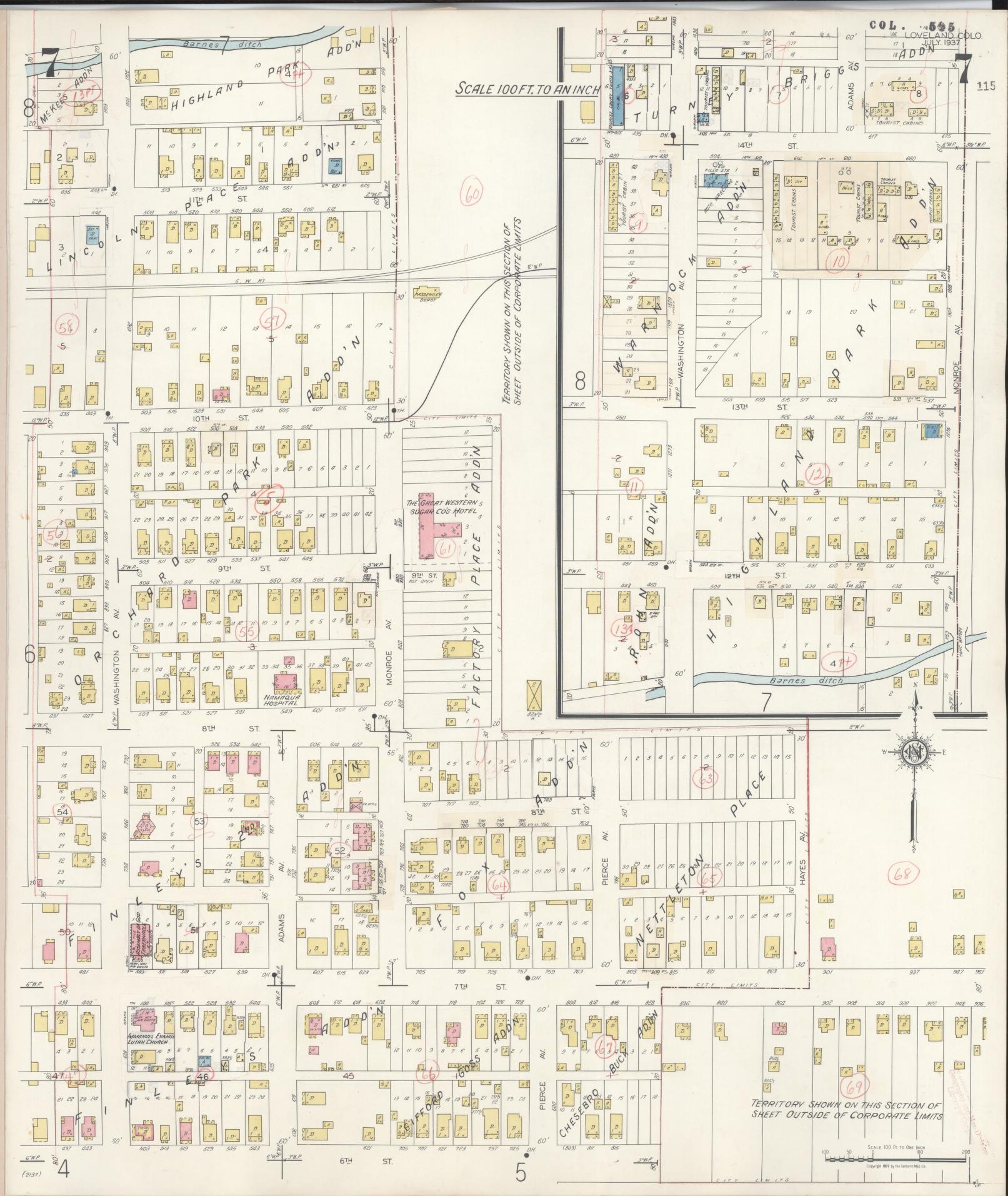 Sanborn Fire Insurance Map from Loveland, Larimer County, Colorado (1946), Sheet #0007 - Complete Map Set gallery image, historic Sanborn map, vintage wall art, Colorado Colorado
