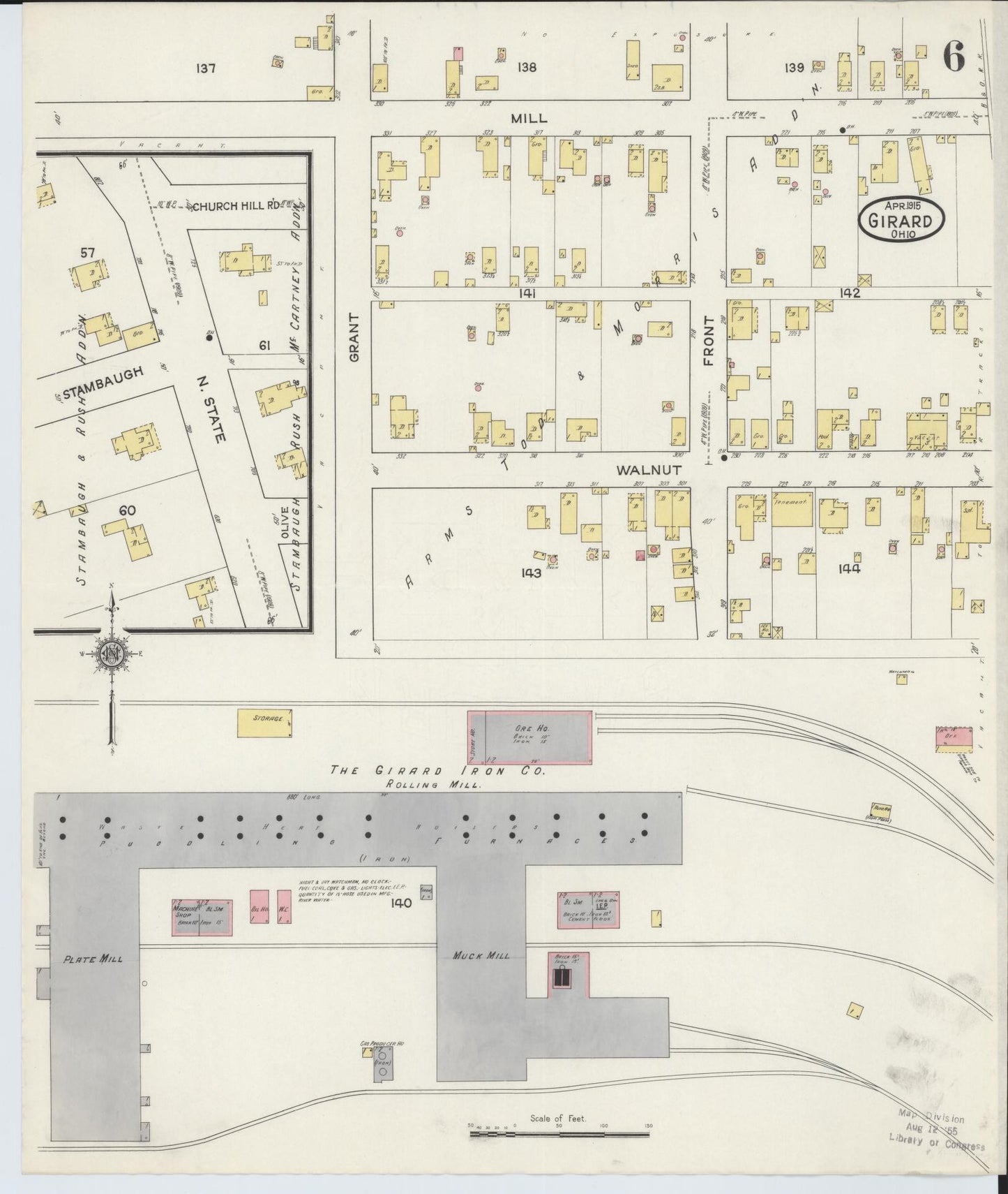Sanborn Fire Insurance Map from Girard, Trumbull County, Ohio (1915), Sheet #0006 - Complete Map Set gallery image, historic Sanborn map, vintage wall art, Ohio Ohio