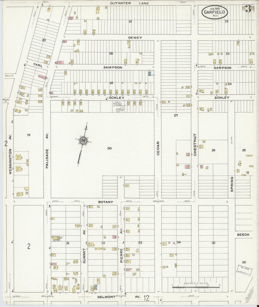 Sanborn Fire Insurance Map from Garfield, Bergen County, New Jersey (1910), Sheet #0003 - Historic Sanborn Fire Insurance Map Print, vintage old map wall art, antique decor, genealogy gift, New Jersey New Jersey map