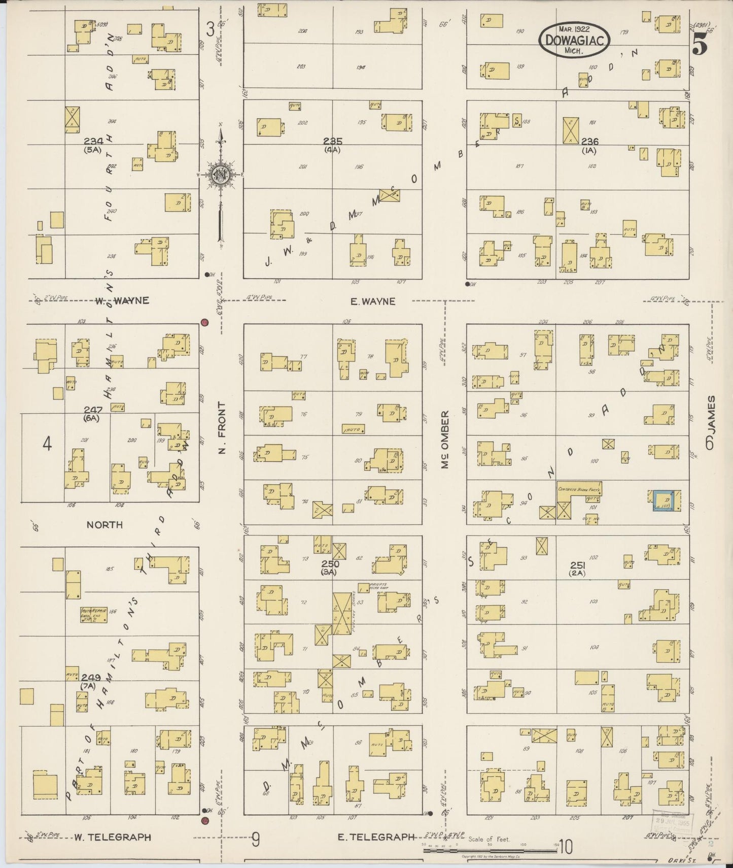 Sanborn Fire Insurance Map from Dowagiac, Cass County, Michigan (1922), Sheet #0005 - Complete Map Set gallery image, historic Sanborn map, vintage wall art, Michigan Michigan