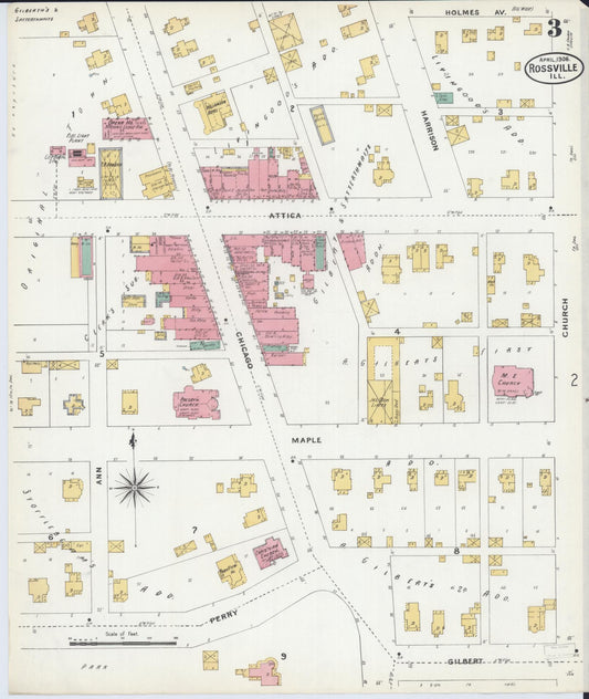 Sanborn Fire Insurance Map from Rossville, Vermilion County, Illinois (1906), Sheet #0003 - Historic Sanborn Fire Insurance Map Print, vintage old map wall art, antique decor, genealogy gift, Illinois Illinois map