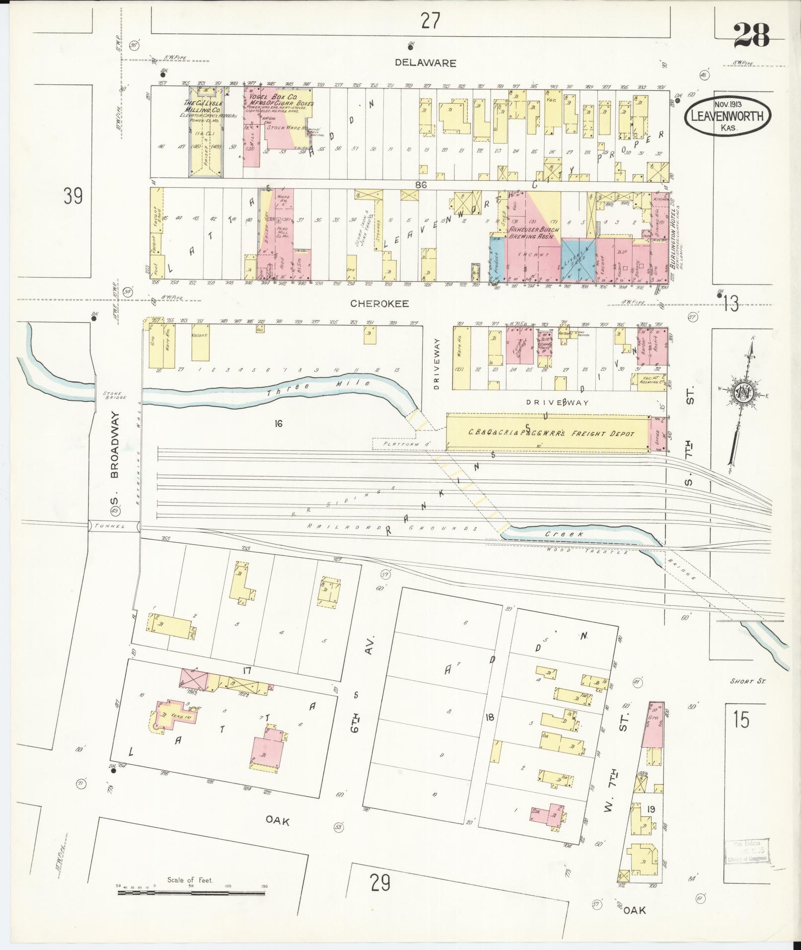 Sanborn Fire Insurance Map from Leavenworth, Leavenworth County, Kansas (1913), Sheet #0029 - Historic Sanborn Fire Insurance Map Print, vintage old map wall art, antique decor, genealogy gift, Kansas Kansas map