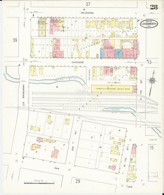 Sanborn Fire Insurance Map from Leavenworth, Leavenworth County, Kansas (1913), Sheet #0029 - Historic Sanborn Fire Insurance Map Print, vintage old map wall art, antique decor, genealogy gift, Kansas Kansas map