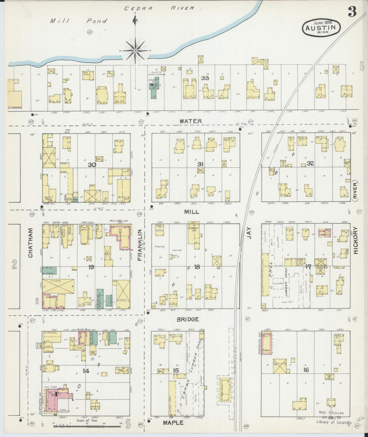 Sanborn Fire Insurance Map from Austin, Mower County, Minnesota (1892), Sheet #0003 - Historic Sanborn Fire Insurance Map Print, vintage old map wall art, antique decor, genealogy gift, Minnesota Minnesota map