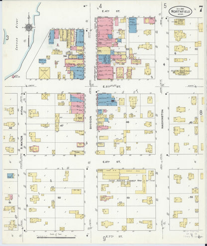 Sanborn Fire Insurance Map from Northfield, Rice County, Minnesota (1910), Sheet #0007 - Historic Sanborn Fire Insurance Map Print, vintage old map wall art, antique decor, genealogy gift, Minnesota Minnesota map