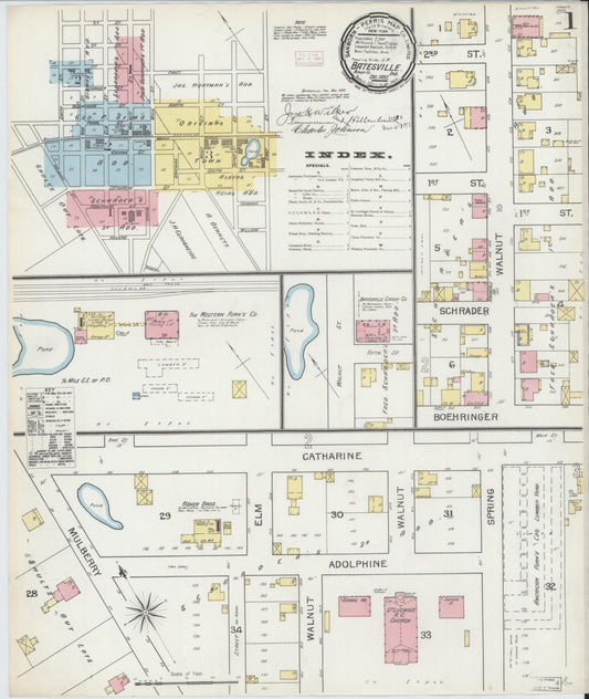 Sanborn Fire Insurance Map from Batesville, Ripley County, Indiana (1892), Sheet #0001 - Complete Map Set gallery image, historic Sanborn map, vintage wall art, Indiana Indiana