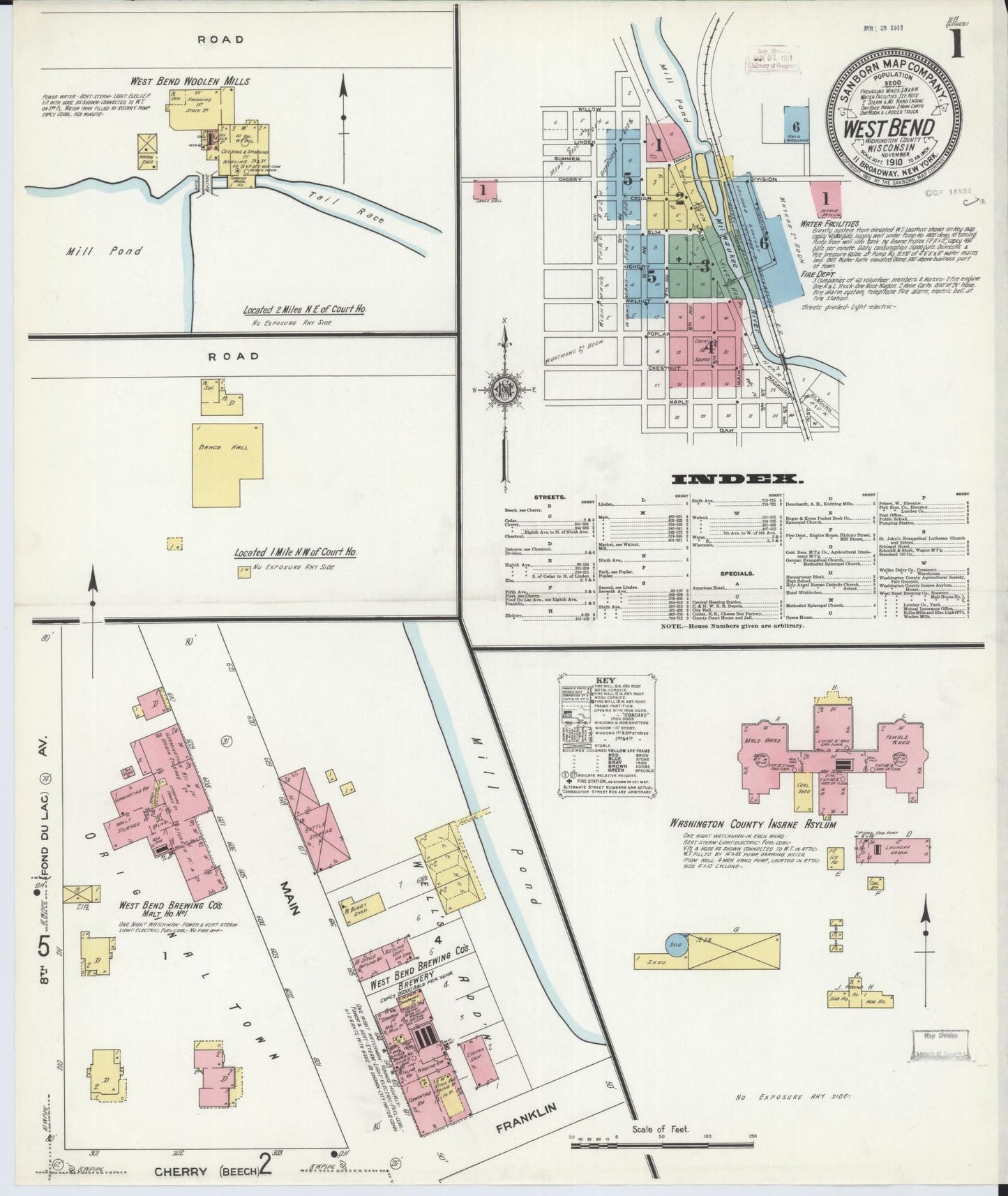 Sanborn Fire Insurance Map from West Bend, Washington County, Wisconsin (1910), Sheet #0001 - Complete Map Set gallery image, historic Sanborn map, vintage wall art, Wisconsin Wisconsin