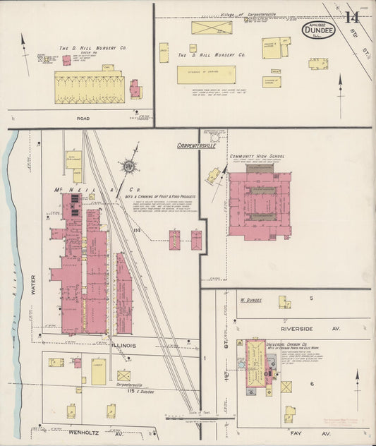 Sanborn Fire Insurance Map from Dundee, Kane County, Illinois (1922), Sheet #0014 - Historic Sanborn Fire Insurance Map Print, vintage old map wall art, antique decor, genealogy gift, Illinois Illinois map