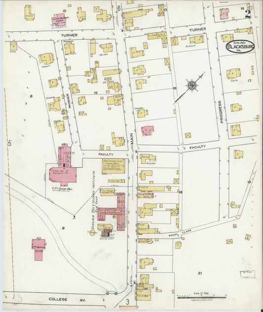 Sanborn Fire Insurance Map from Blacksburg, Montgomery County, Virginia (1921), Sheet #0002 - Historic Sanborn Fire Insurance Map Print, vintage old map wall art, antique decor, genealogy gift, Virginia Virginia map