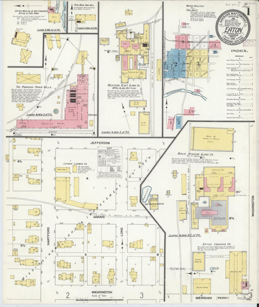 Sanborn Fire Insurance Map from Eaton, Delaware County, Indiana (1910), Sheet #0001 - Historic Sanborn Fire Insurance Map Print, vintage old map wall art, antique decor, genealogy gift, Eaton Delaware map