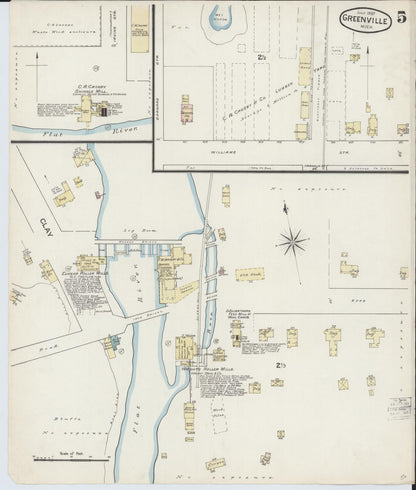 Sanborn Fire Insurance Map from Greenville, Montcalm County, Michigan (1887), Sheet #0005 - Complete Map Set gallery image, historic Sanborn map, vintage wall art, Michigan Michigan
