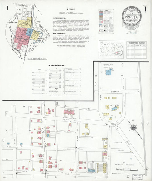 Sanborn Fire Insurance Map from Denver, Lancaster County, Pennsylvania (1947), Sheet #0001 - Complete Map Set gallery image, historic Sanborn map, vintage wall art, Pennsylvania Pennsylvania