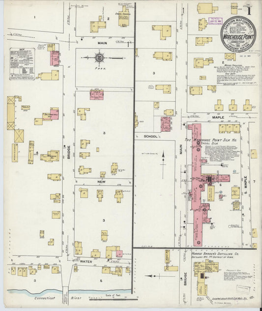 Sanborn Fire Insurance Map from Warehouse Point, Hartford County, Connecticut (1911), Sheet #0001 - Complete Map Set gallery image, historic Sanborn map, vintage wall art, Connecticut Connecticut
