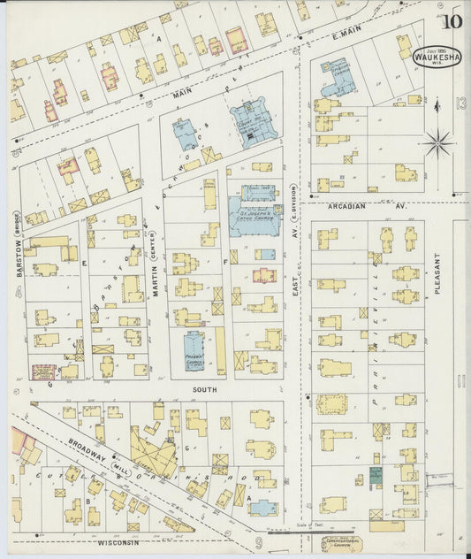 Sanborn Fire Insurance Map from Waukesha, Waukesha County, Wisconsin (1895), Sheet #0010 - Historic Sanborn Fire Insurance Map Print, vintage old map wall art, antique decor, genealogy gift, Wisconsin Wisconsin map