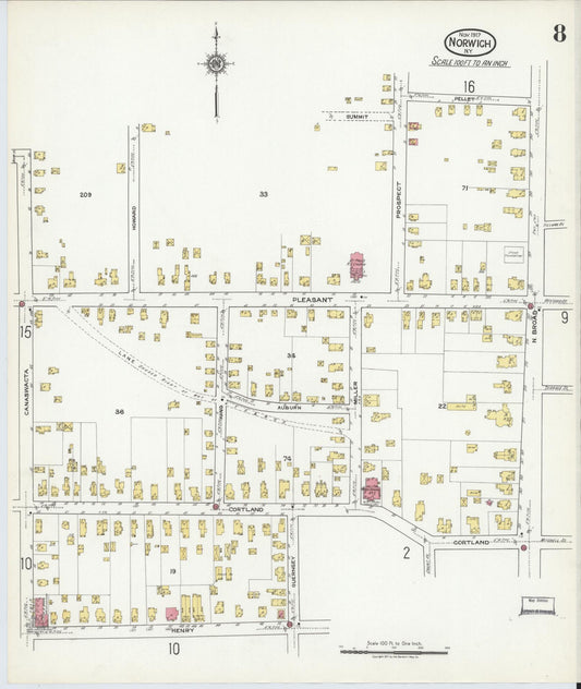 Sanborn Fire Insurance Map from Norwich, Chenango County, New York (1917), Sheet #0008 - Historic Sanborn Fire Insurance Map Print, vintage old map wall art, antique decor, genealogy gift, New York New York map