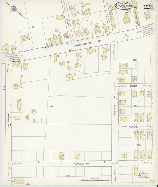 Sanborn Fire Insurance Map from Arlington, Middlesex County, Massachusetts (1914), Sheet #0022 - Historic Sanborn Fire Insurance Map Print, vintage old map wall art, antique decor, genealogy gift, Massachusetts Massachusetts map