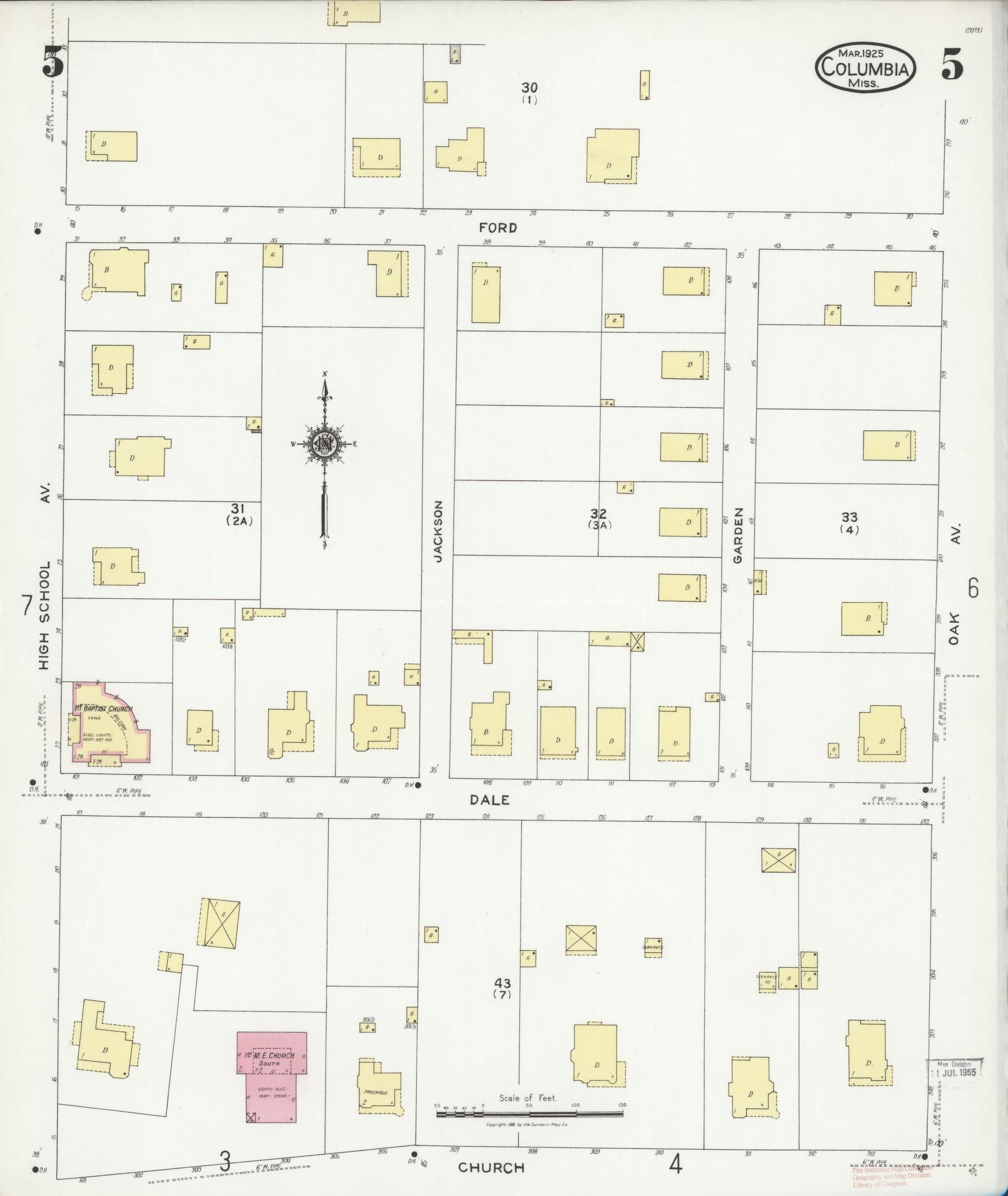 Sanborn Fire Insurance Map from Columbia, Marion County, Mississippi (1925), Sheet #0005 - Historic Sanborn Fire Insurance Map Print, vintage old map wall art, antique decor, genealogy gift, Mississippi Mississippi map