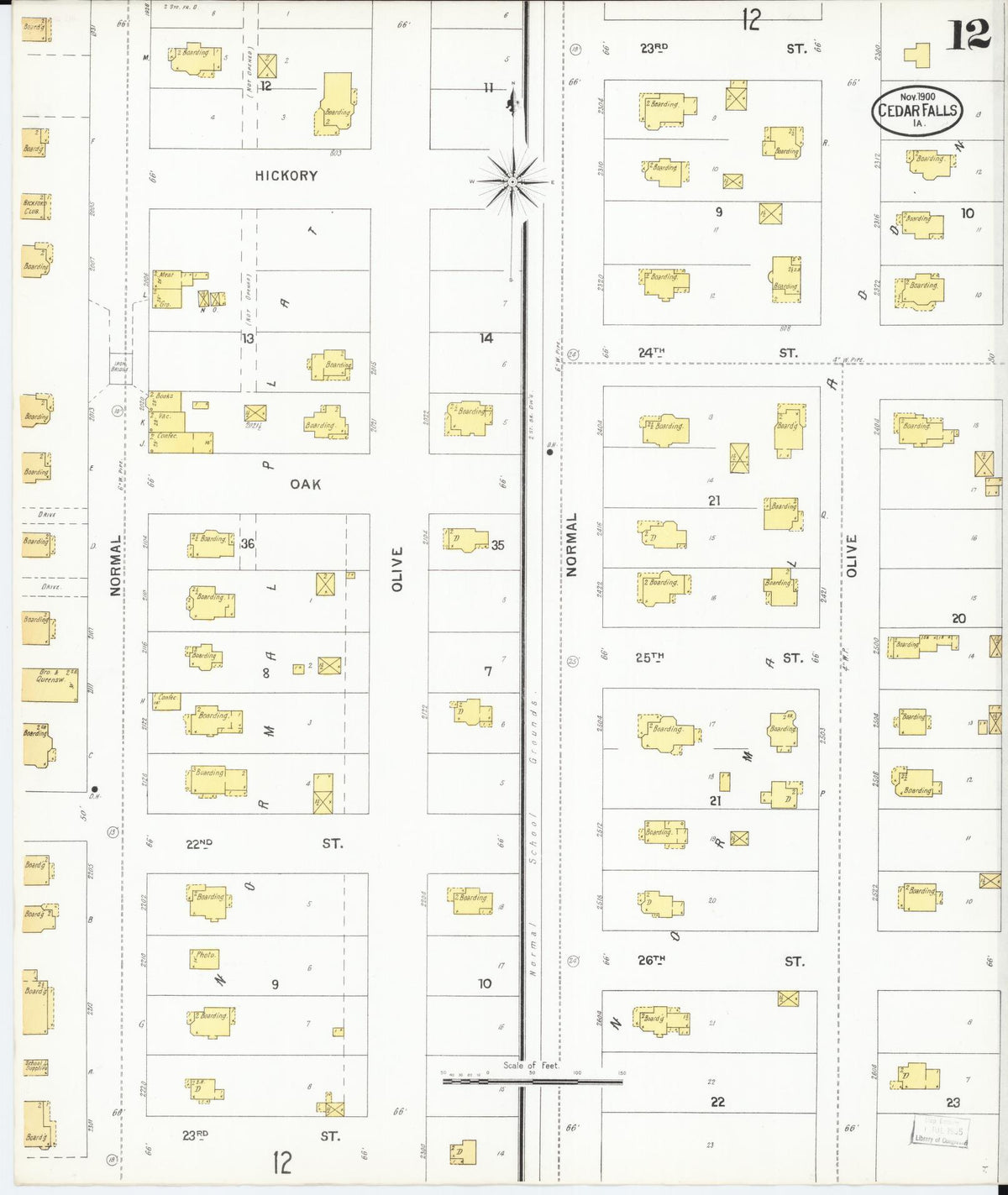 Sanborn Fire Insurance Map from Cedar Falls, Black Hawk County, Iowa (1900), Sheet #0012 - Historic Sanborn Fire Insurance Map Print