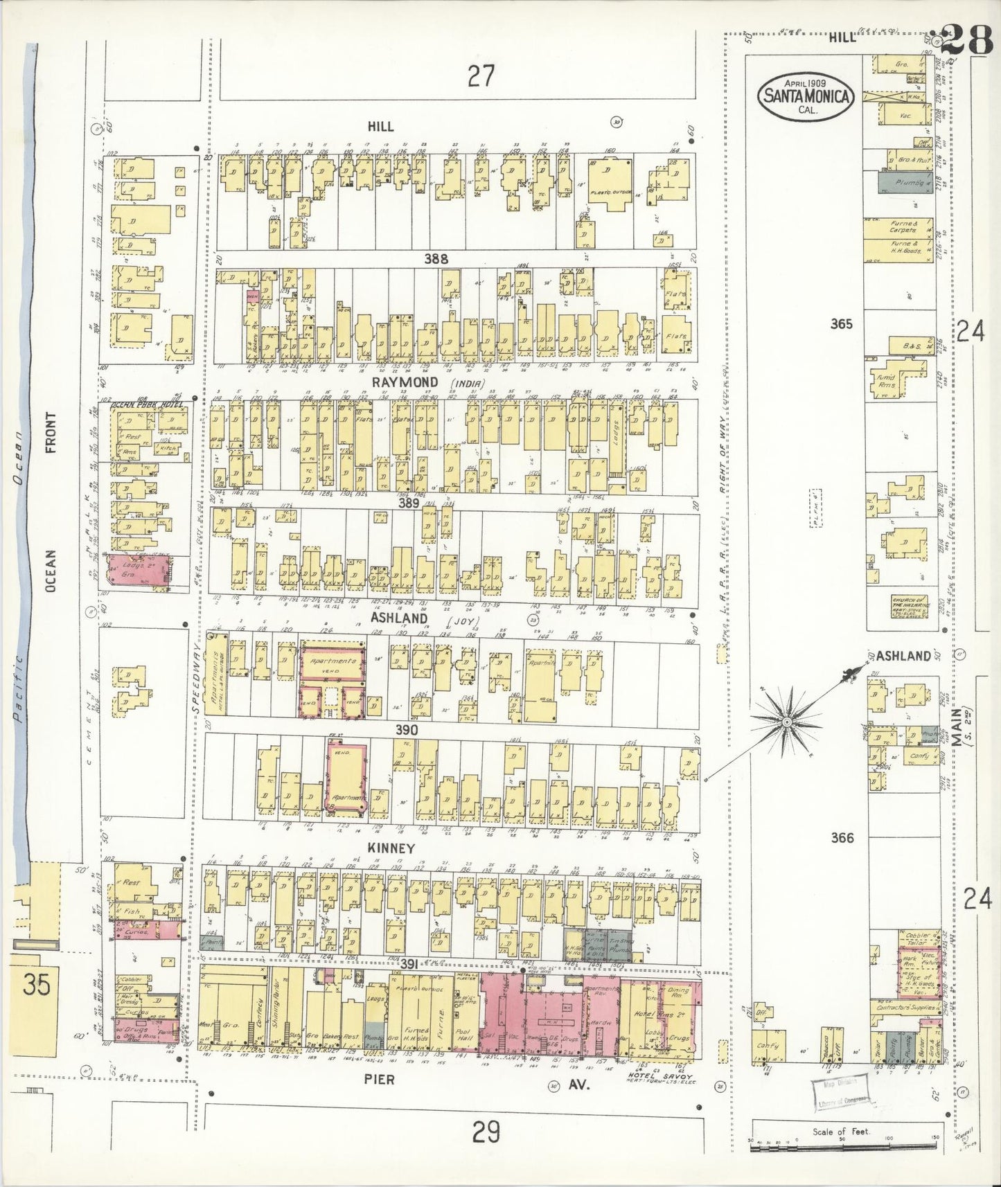 Sanborn Fire Insurance Map from Santa Monica, Los Angeles County, California (1909), Sheet #0028 - Complete Map Set gallery image, historic Sanborn map, vintage wall art, California California